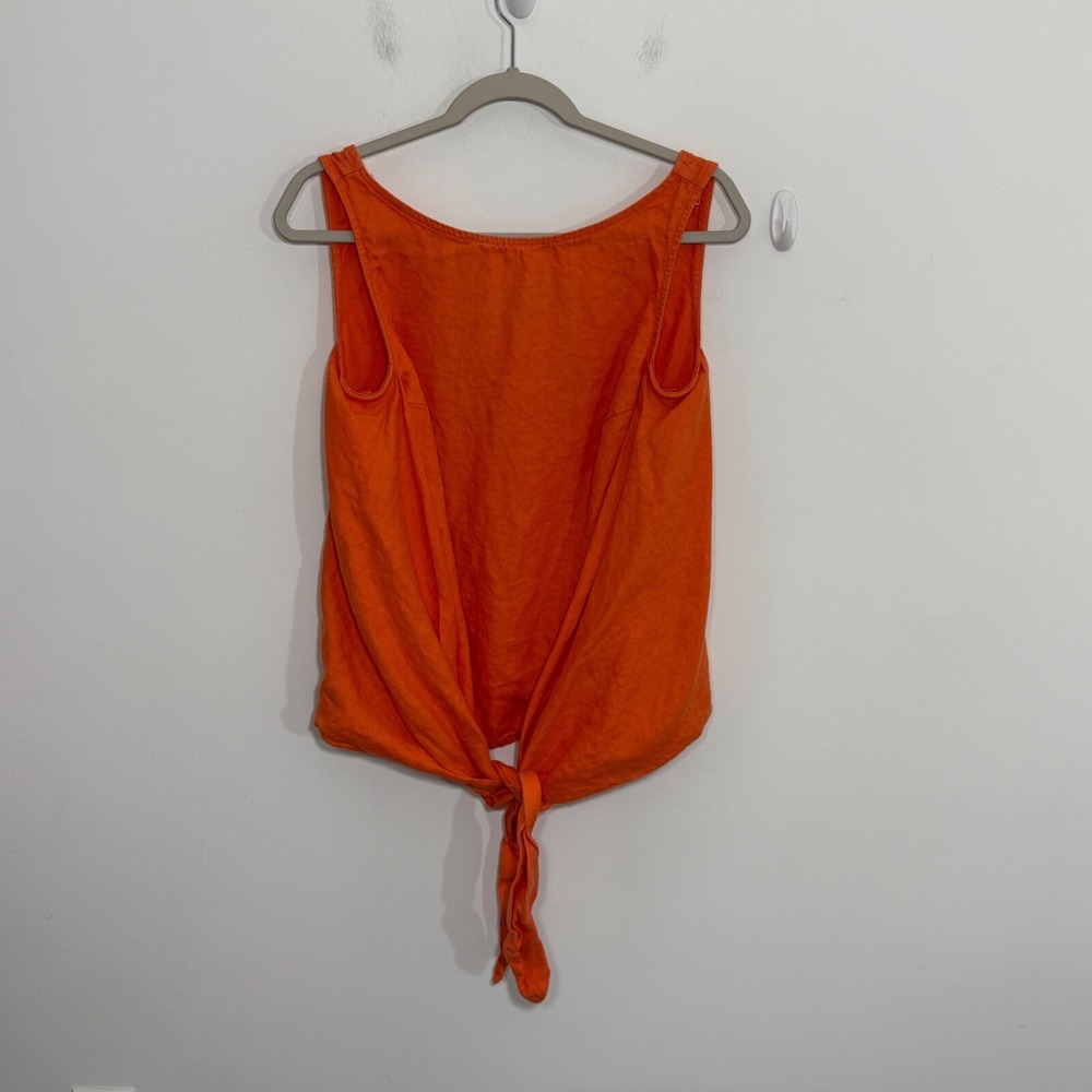 Badgley Mischka Womens Top M Orange Linen Tie Front Sleeveless Resort Lagenlook